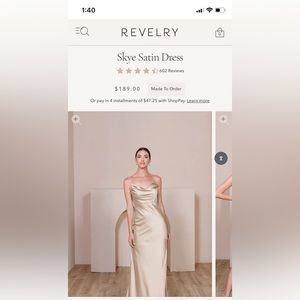 Revelry Skye Satin Dress, Gold Champagne Size 4